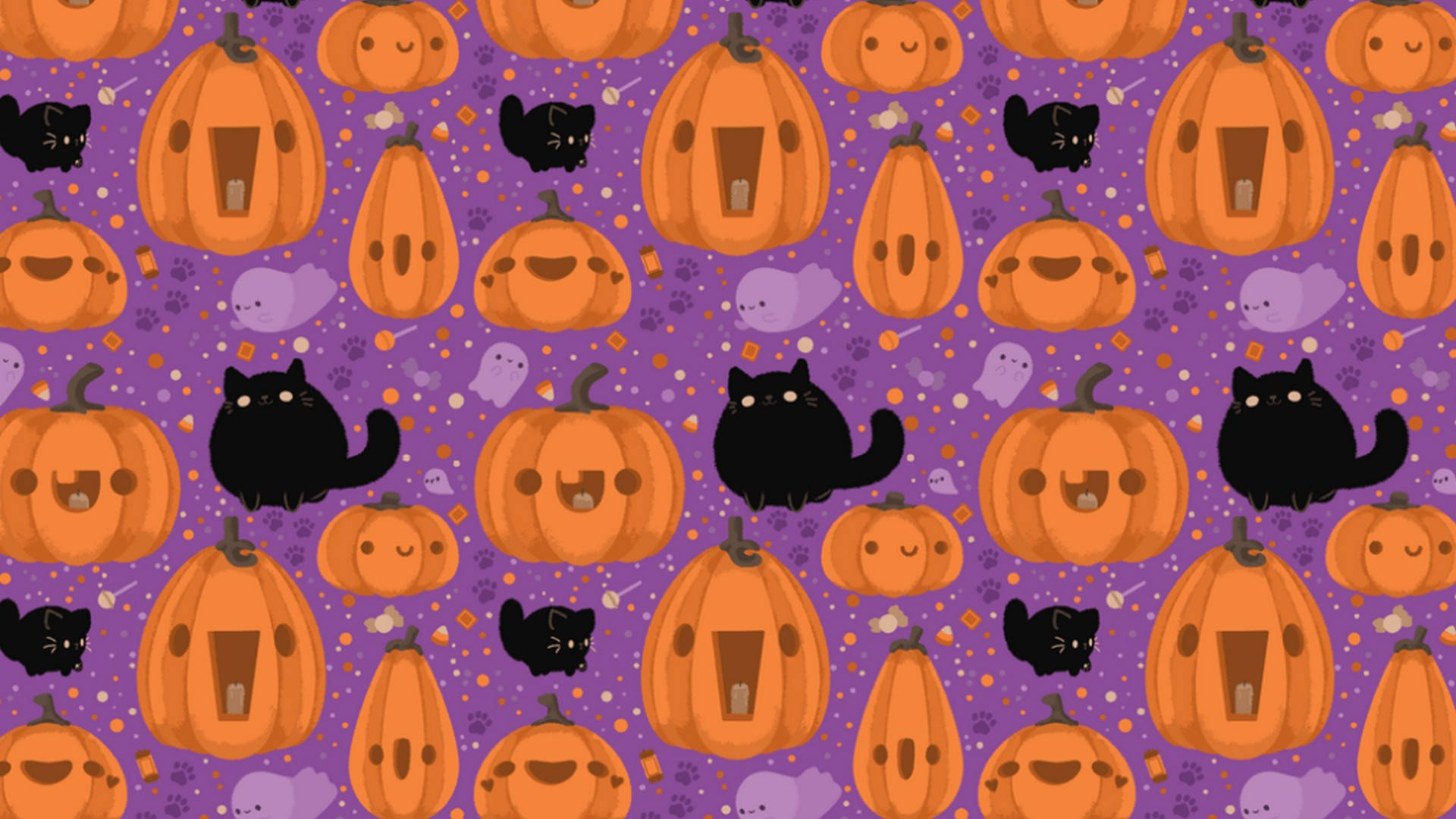 Sötaestetiska Halloweenkatter Och Pumpor. Wallpaper