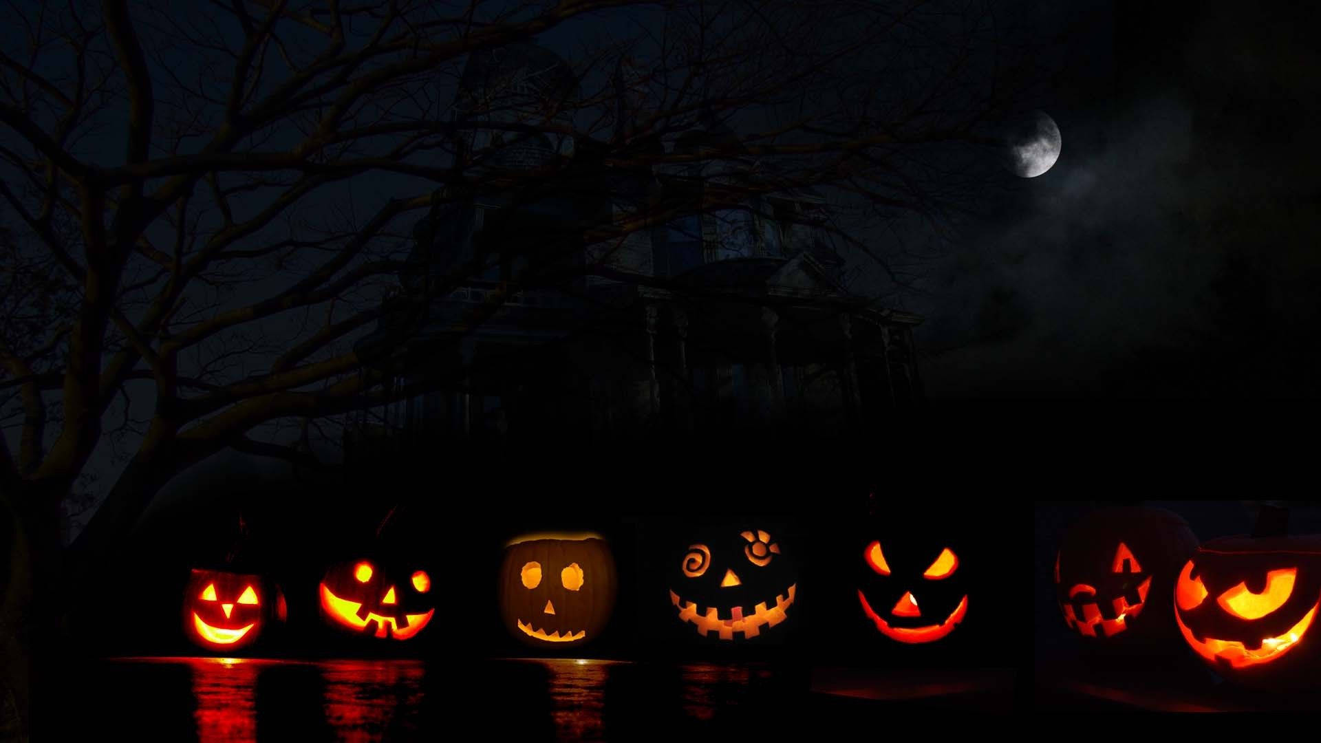 Fundode Tela Estético E Fofo De Halloween Com Abóboras Assustadoras E Arrepiantes. Papel de Parede