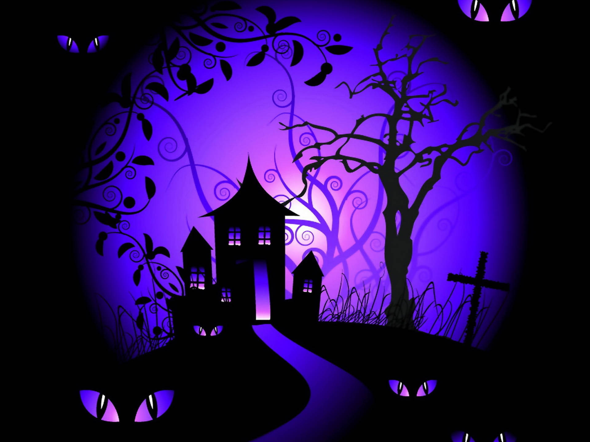 Sød Æstetisk Halloween Hjemsøgt Hus Scene Wallpaper