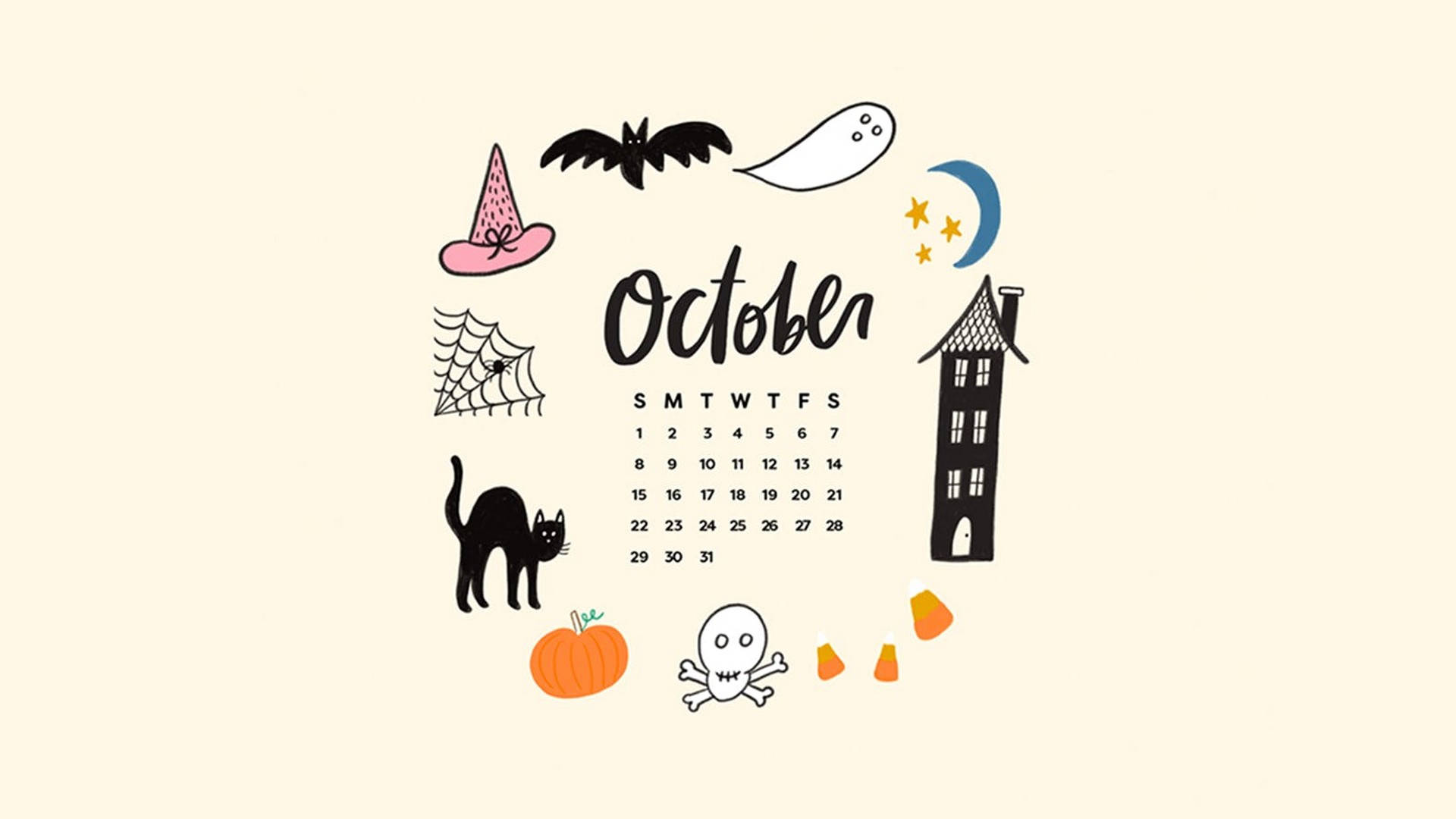 Calendáriode Outubro De Halloween Estético E Fofo. Papel de Parede