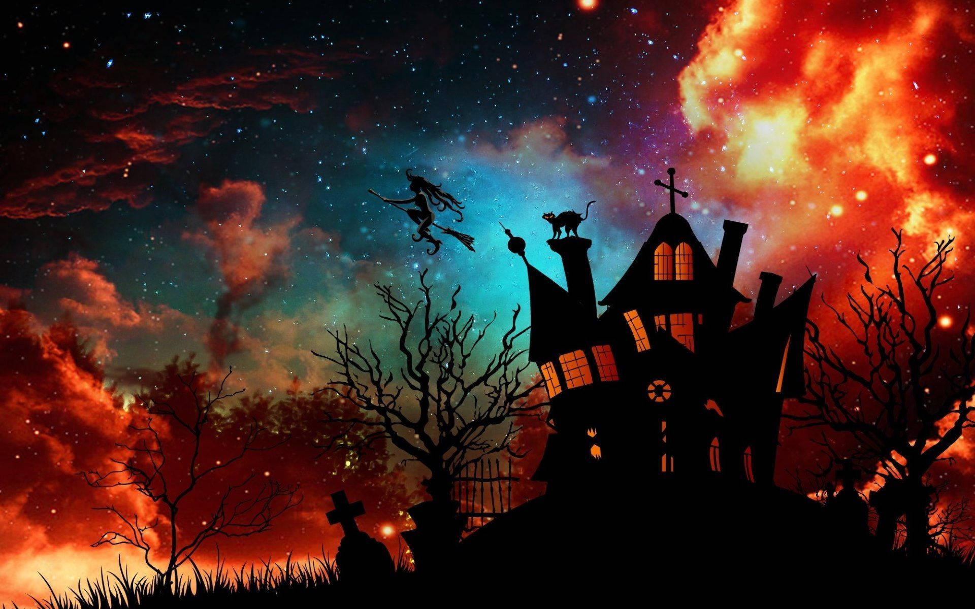 Lindacasa De Brujas Con Temática De Halloween Estética. Fondo de pantalla