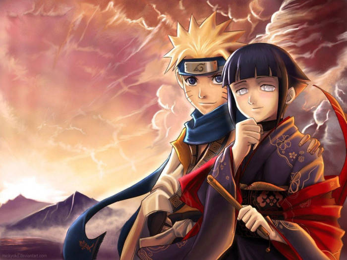 Sød æstetisk Hinata og Naruto i kapper tapet Wallpaper