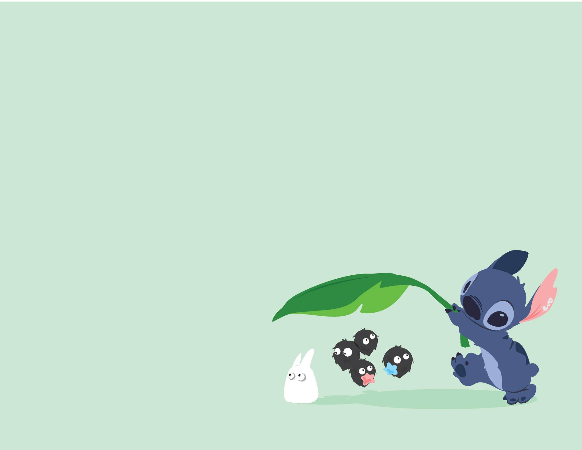 Söta Aestetiska Stitch Och Mini Totoro För Datorskärmsbild Eller Mobilskärmsbild. Wallpaper