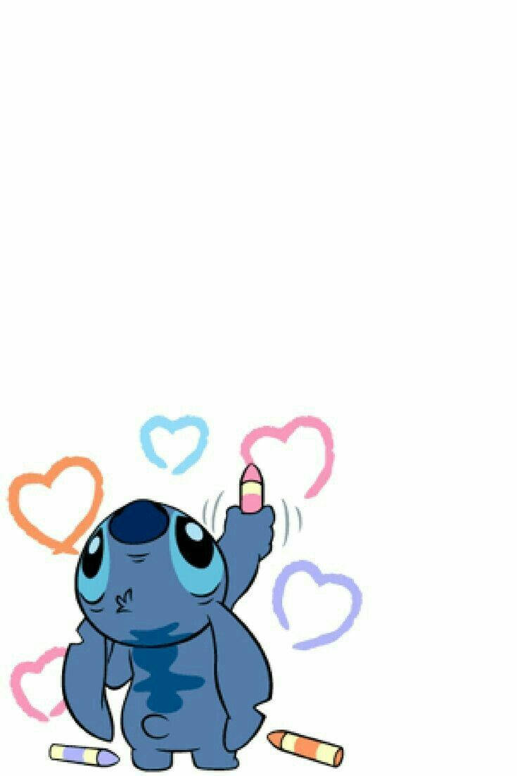 Cute Aesthetic Stitch Drawing Colorful Hearts Wallpaper
