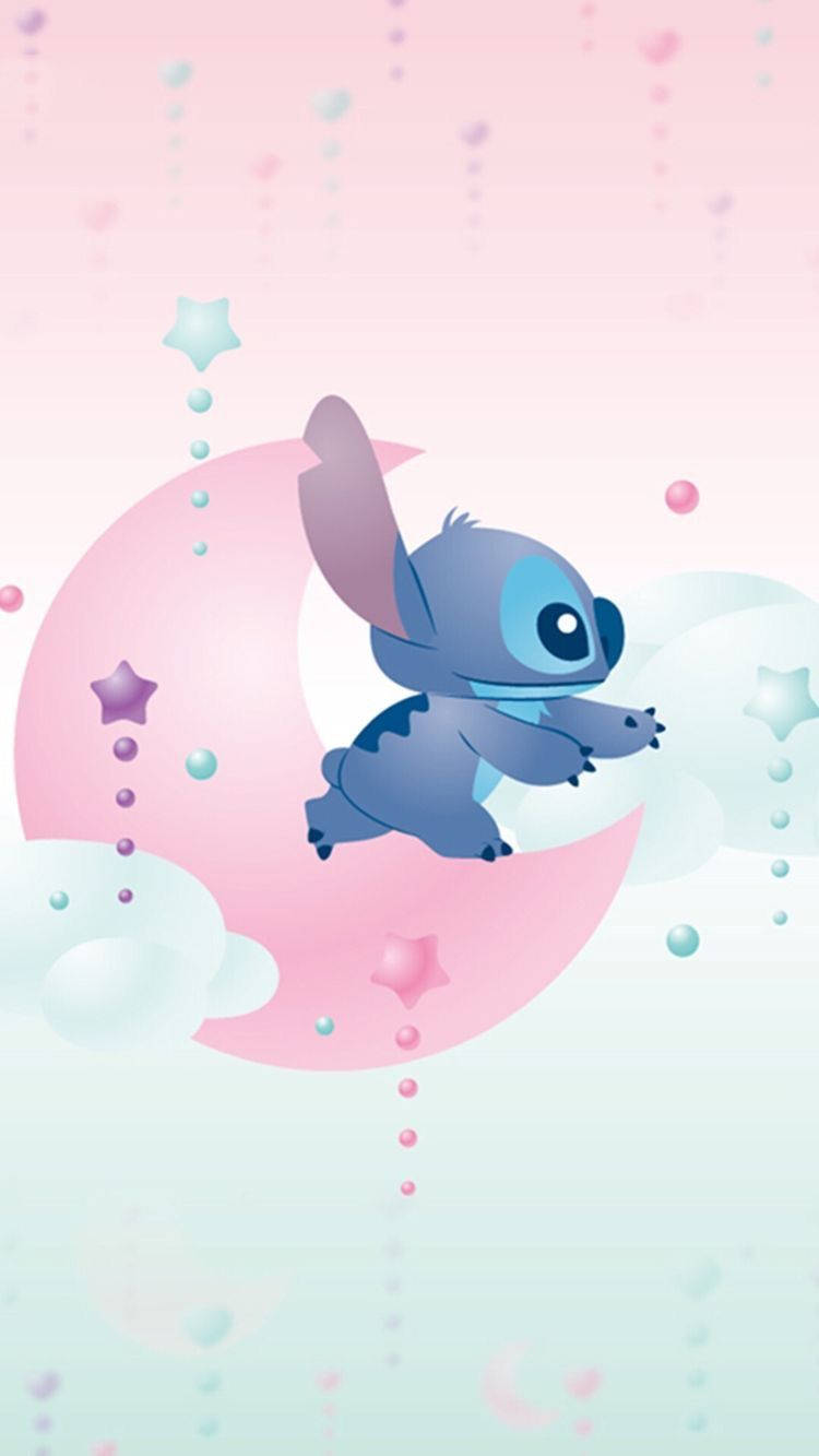 Cute Aesthetic Stitch Pink Crescent Moon Wallpaper