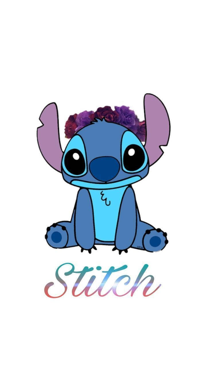 Lindoy Estético Stitch Con Diadema De Flores Moradas. Fondo de pantalla