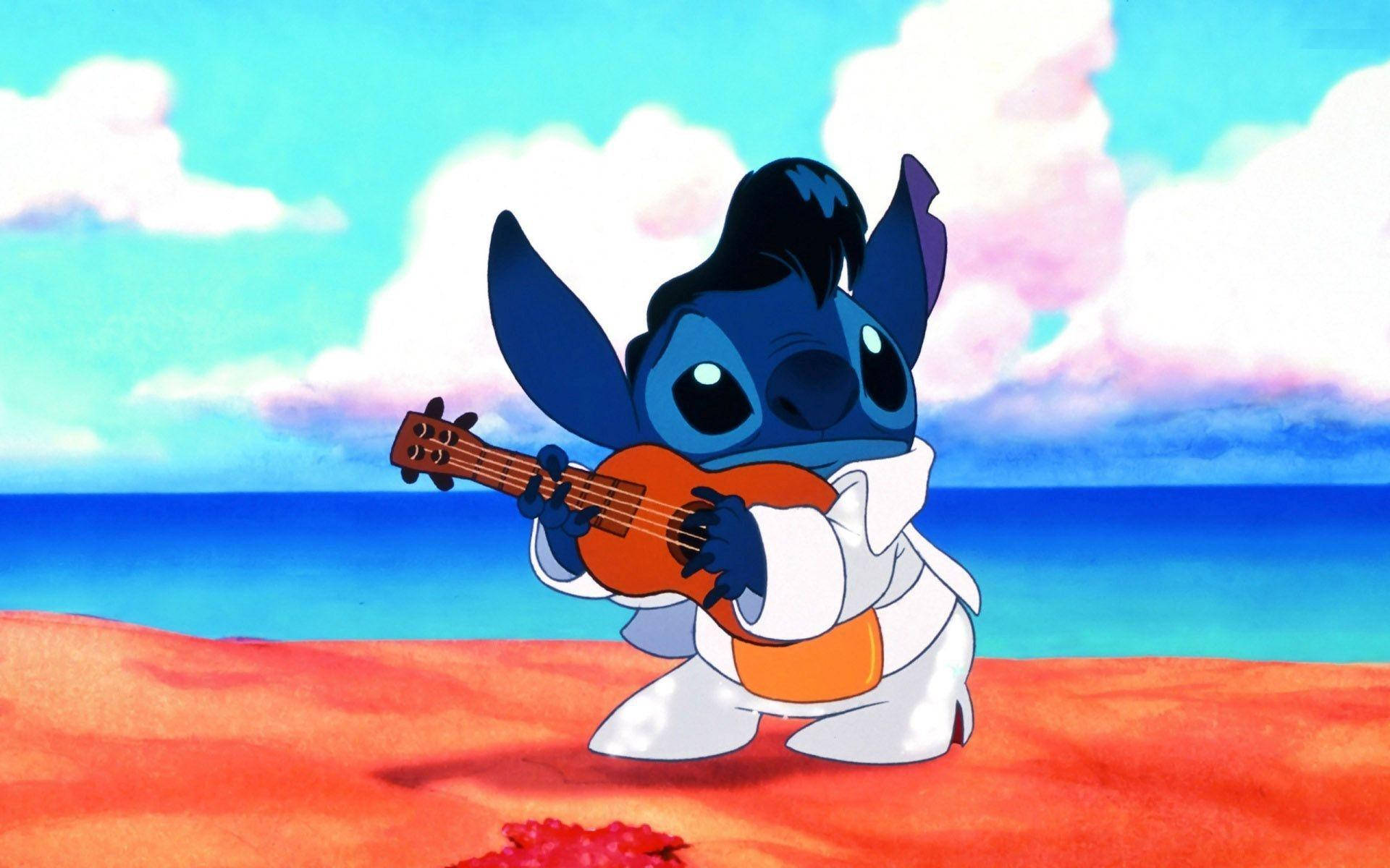 Cute Aesthetic Stitch With Guitar Wallpaper