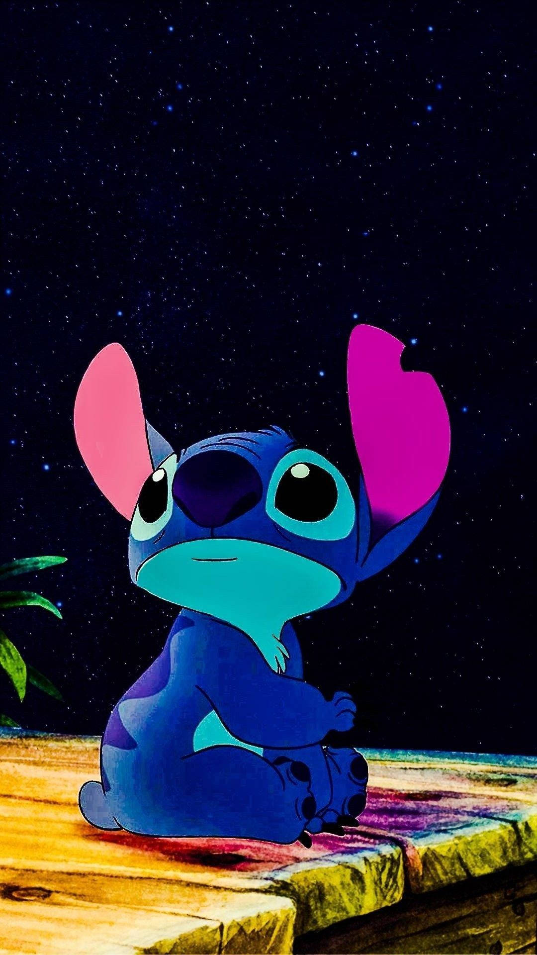 Cute Aesthetic Stitch With Night Sky Wallpaper