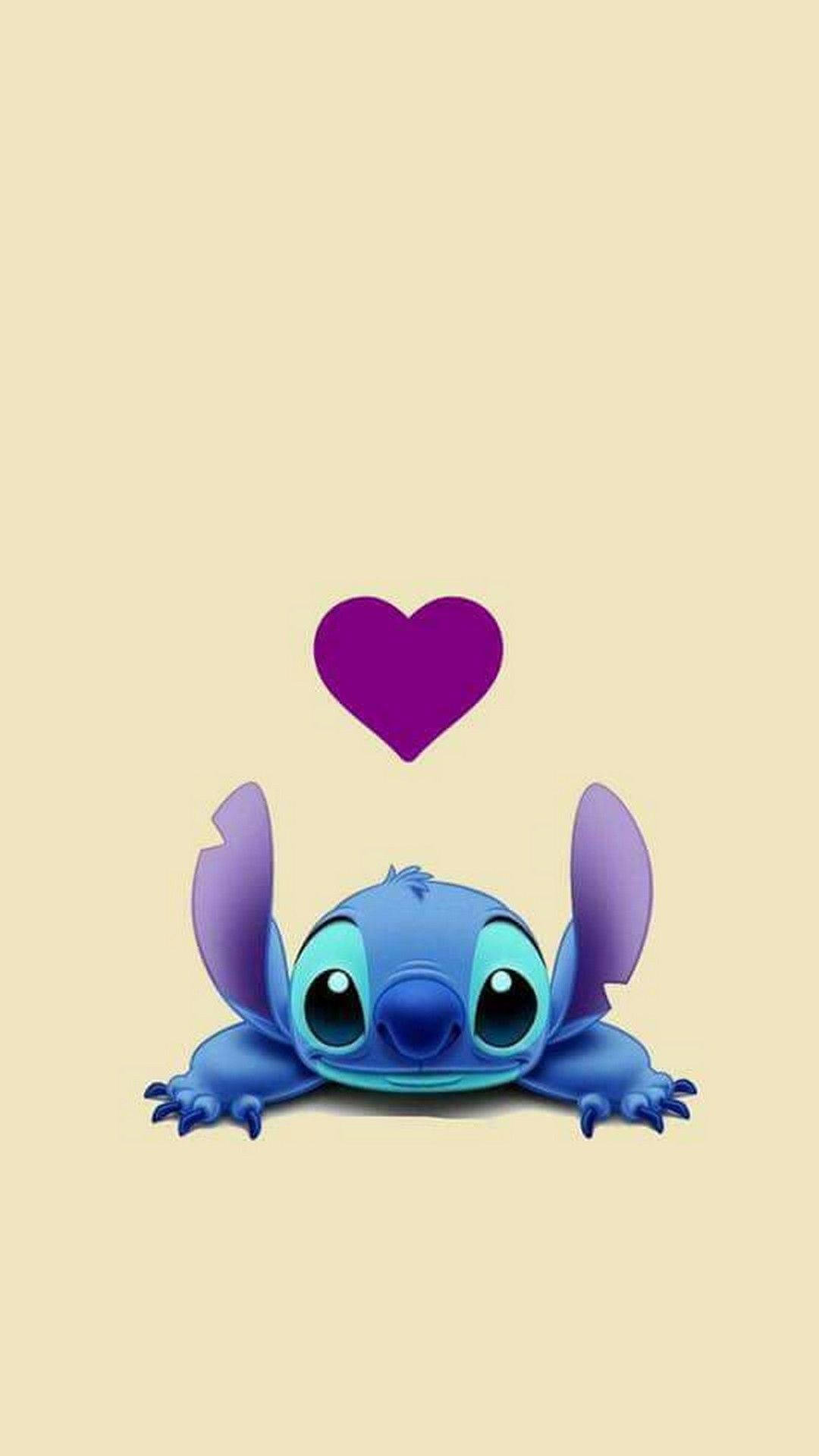 Cute Aesthetic Stitch With Purple Heart Wallpaper