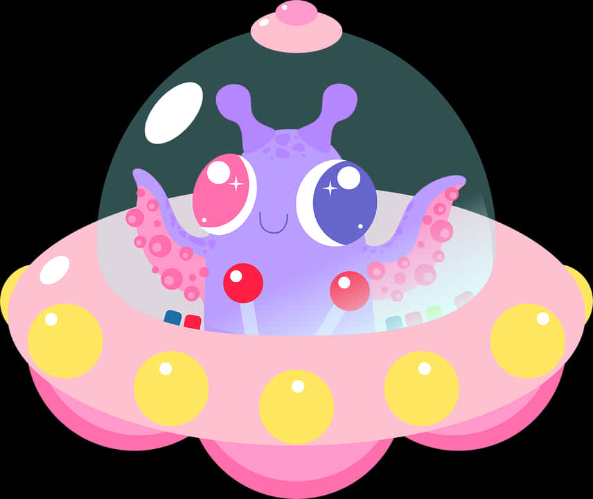 Cute Alien In U F O Illustration PNG