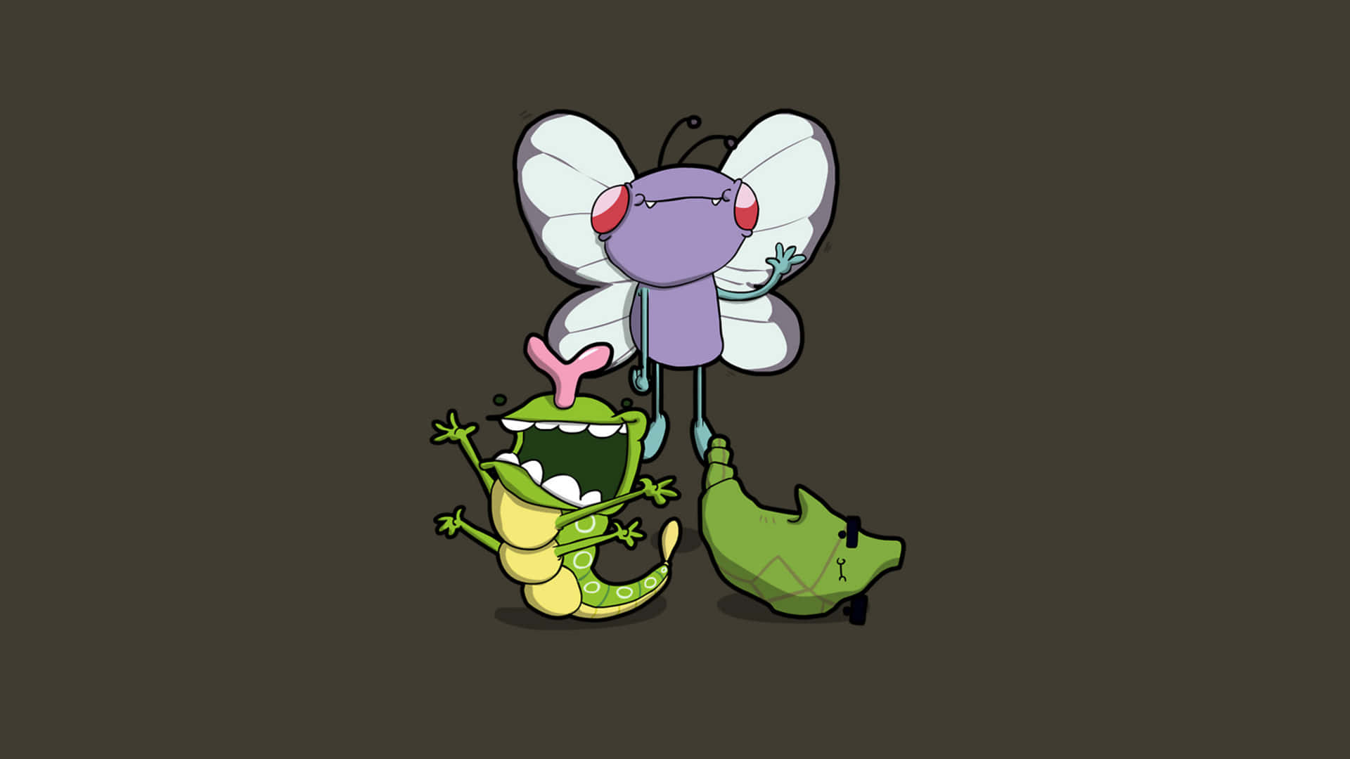 A Trio Evolution Journey - Caterpie, Metapod, and Butterfree Wallpaper