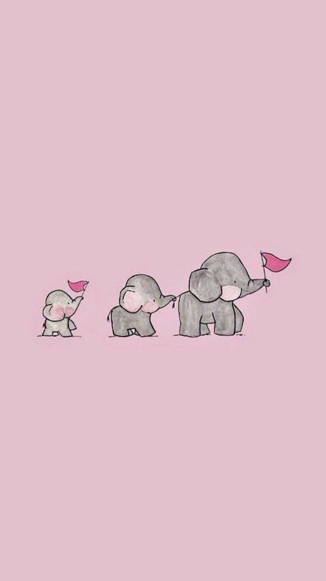 Cute And Pink Backdrop Of Three Elephants