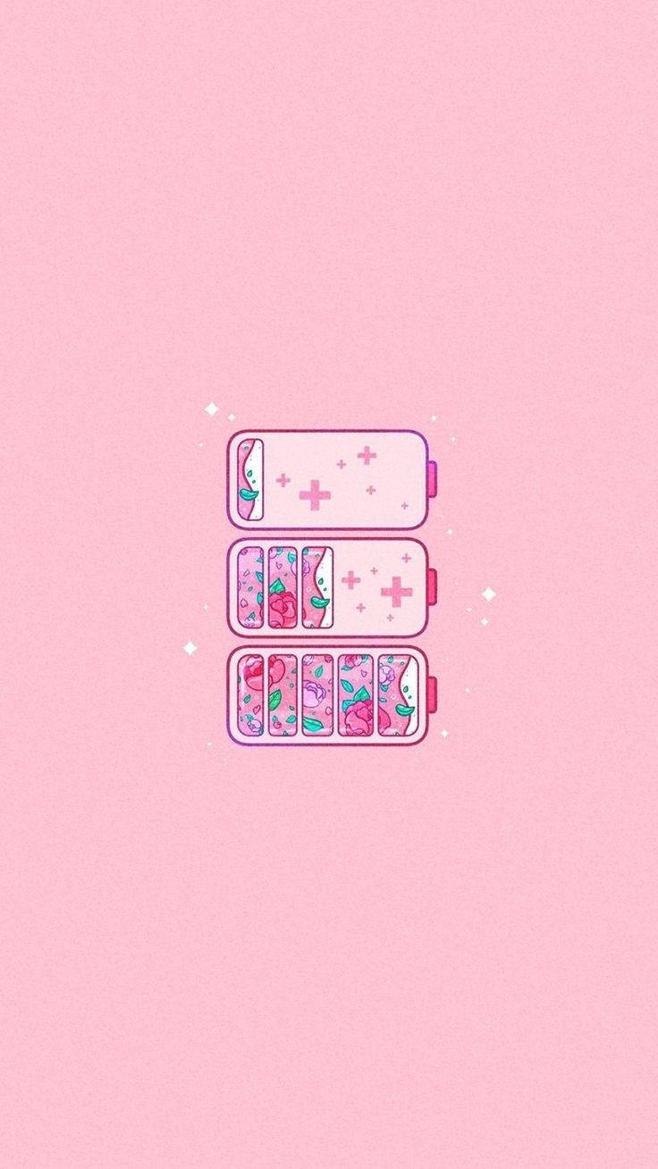 Cute And Pink Battery Bar Background