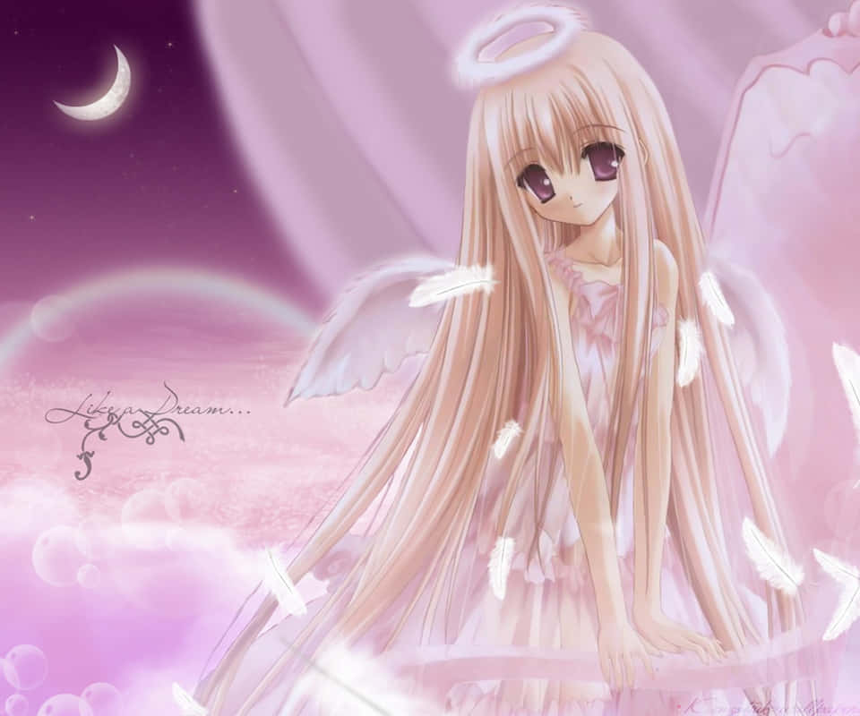 Sød engel anime pige i pink kjole Wallpaper