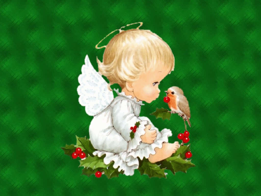 Cute Angel Baby With A Bird Wallpaper