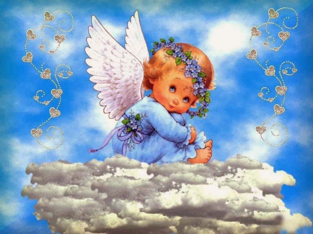 Sød engel baby med små vinger Wallpaper