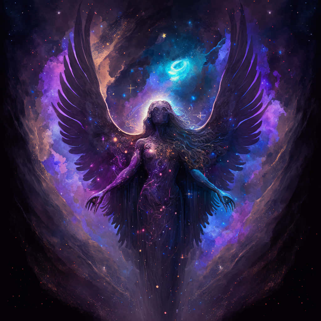 Cute Angel In Colorful Space Wallpaper