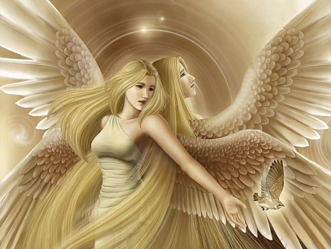 Cute Angel With Golden Blonde Hair Background