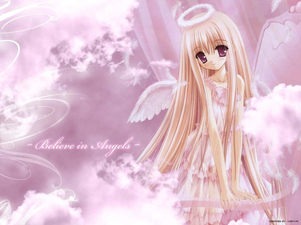 Cute Angel With Pink Wings Wallpaper