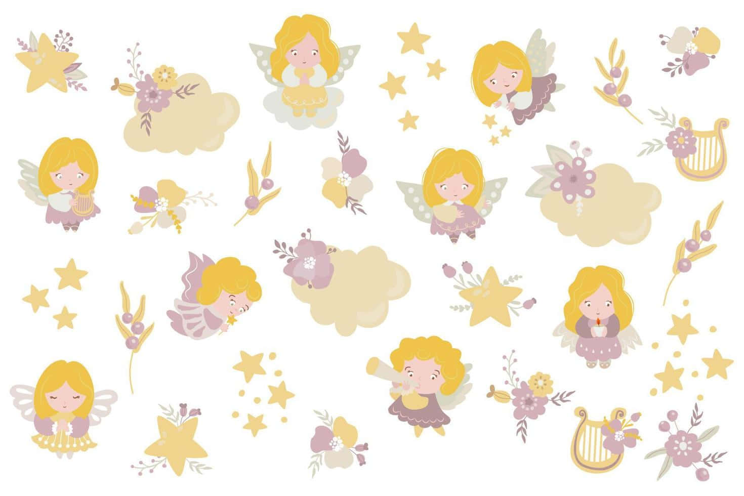 Cute Angels In Cartoon-style Drawing Wallpaper
