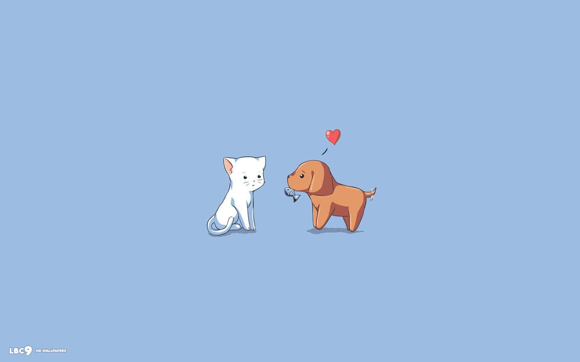 A Dog And Cat Are Standing Next To Each Other Wallpaper