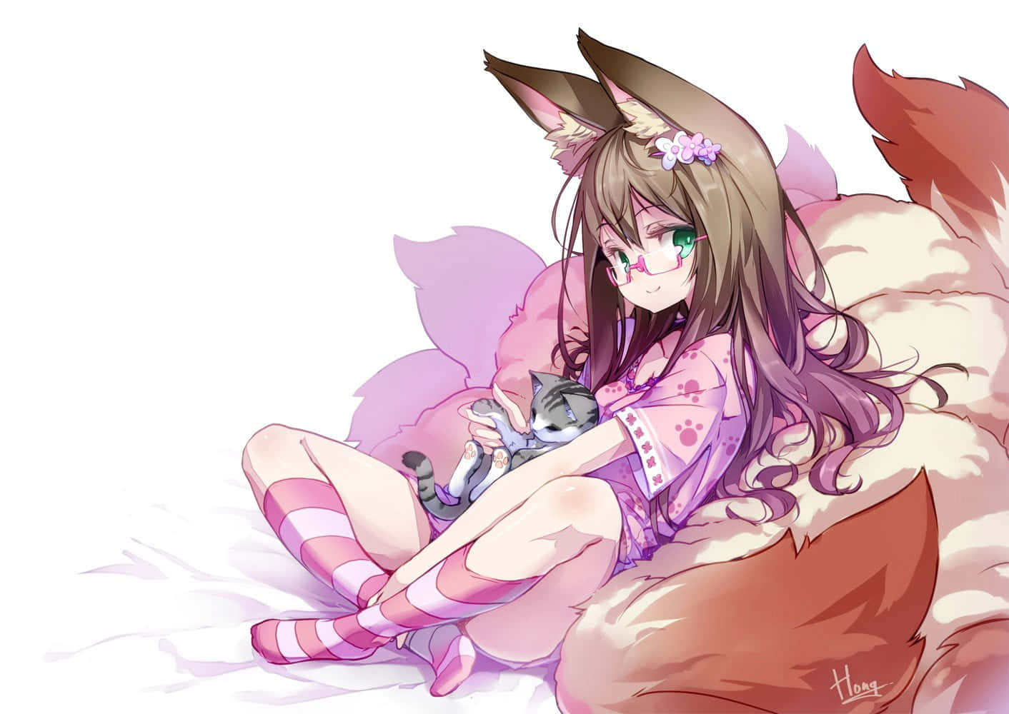 Kawaii bunny loves playing with its friends Wallpaper