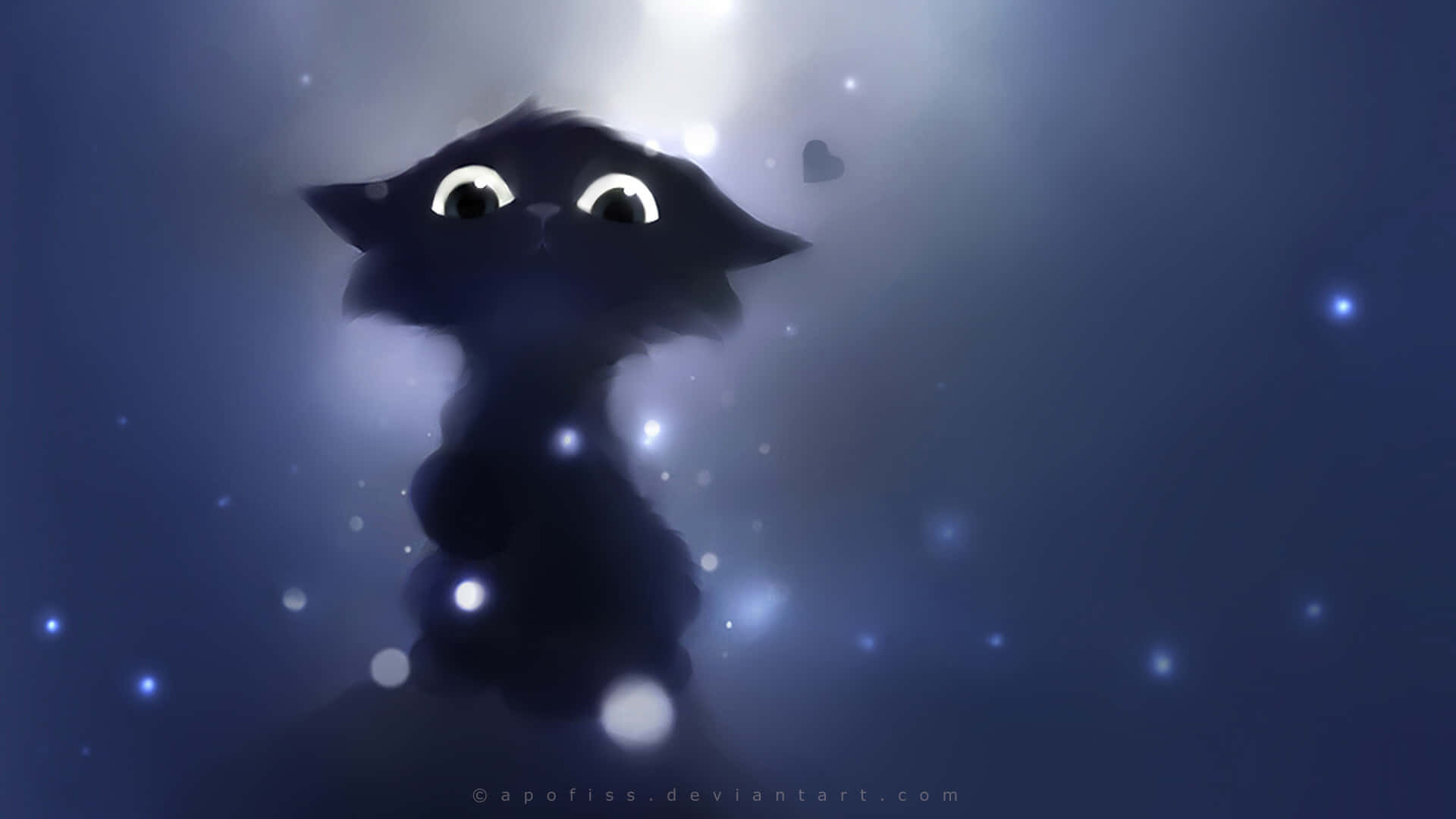 Et sort kat med store øjne kigger op på stjernerne Wallpaper
