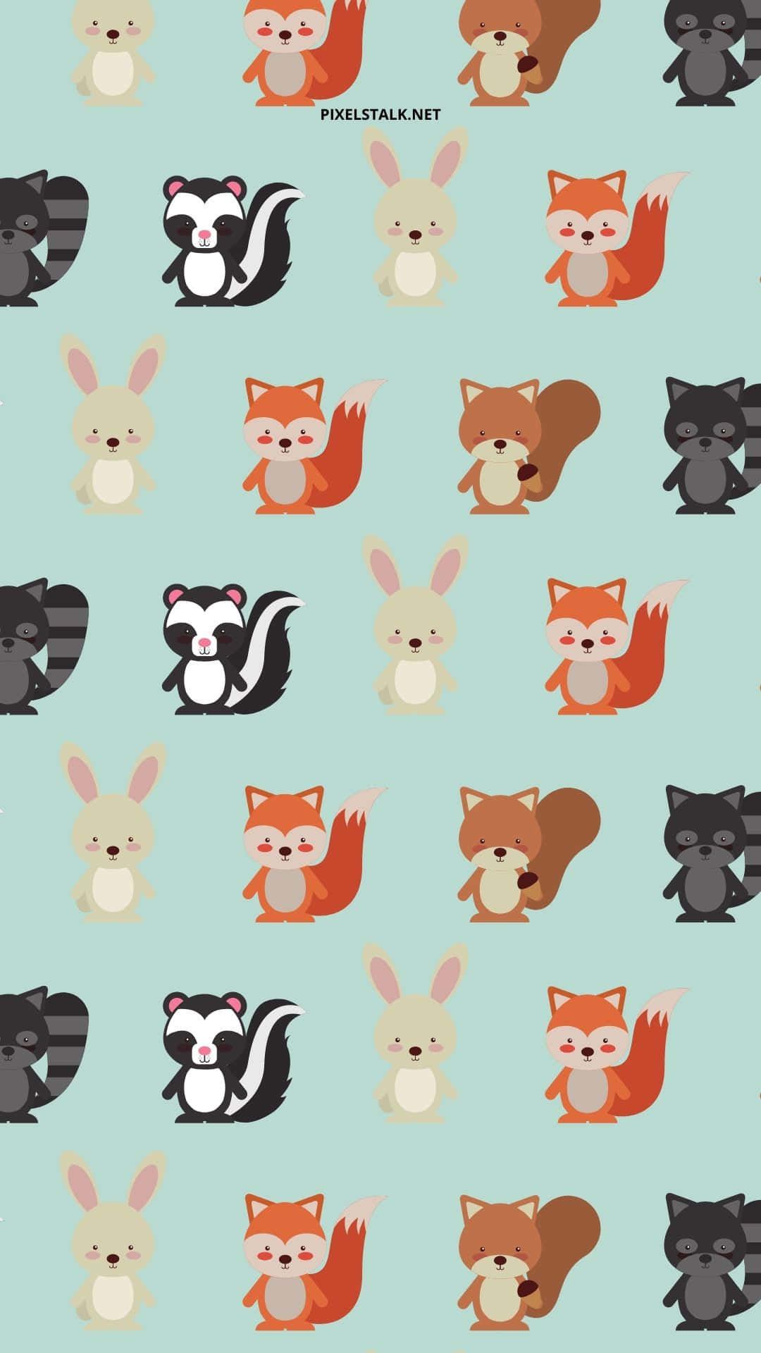 A Cute Pattern Of Animals In The Forest Wallpaper