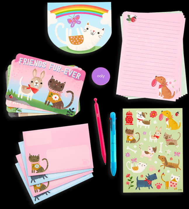 Cute Animal Stationery Set PNG
