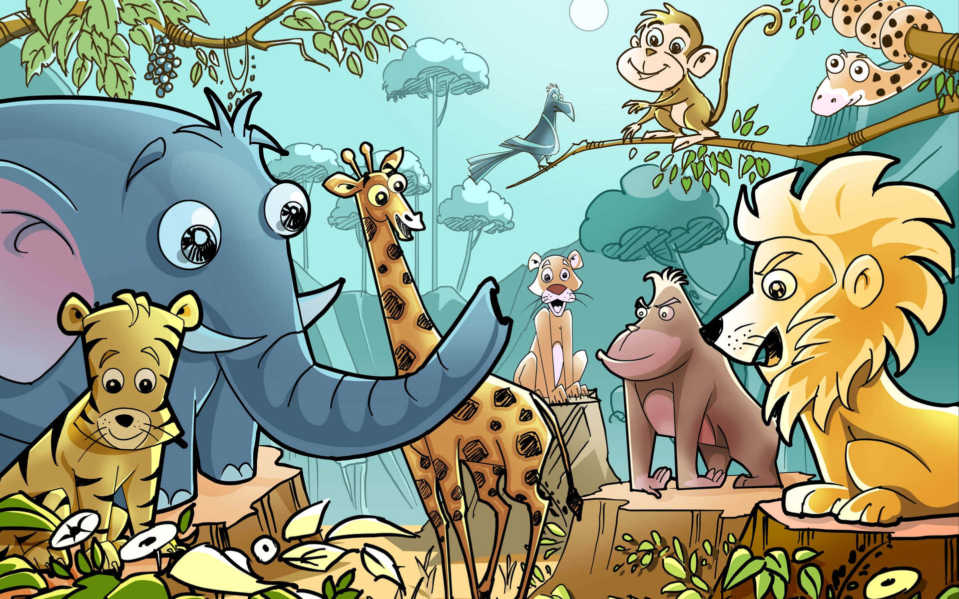 Animaleslindos Dibujos Animados Hablando Juntos. Fondo de pantalla