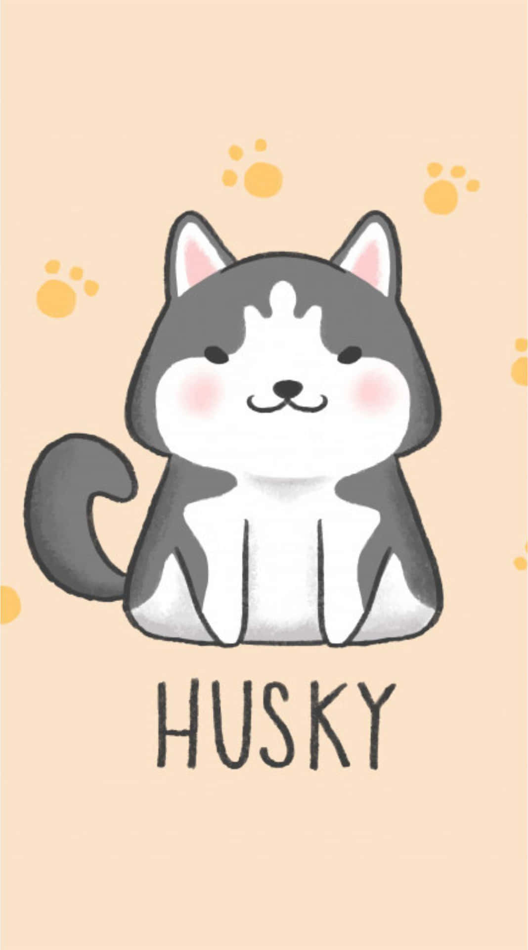 Cute Animals Cartoon Sitting Husky Wallpaper