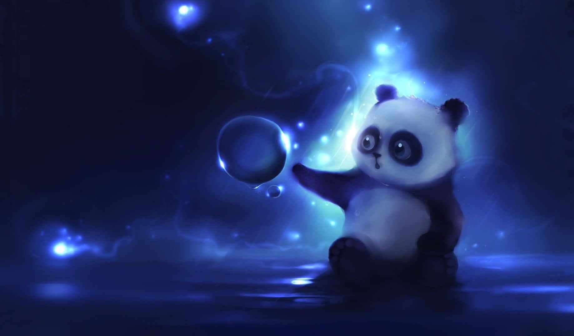 Cute Animals Cartoon Panda With Bubble Wallpaper