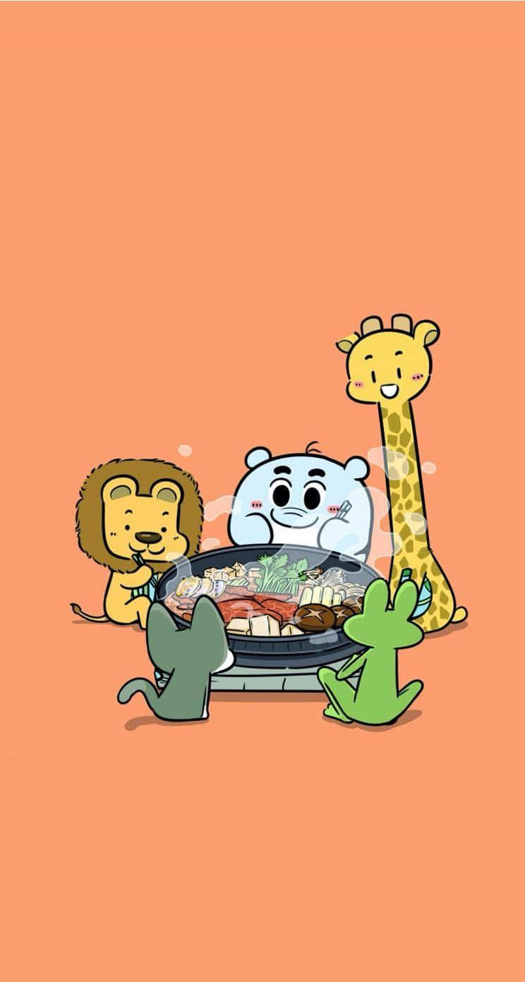 A Group Of Animals Eating A Meal Wallpaper