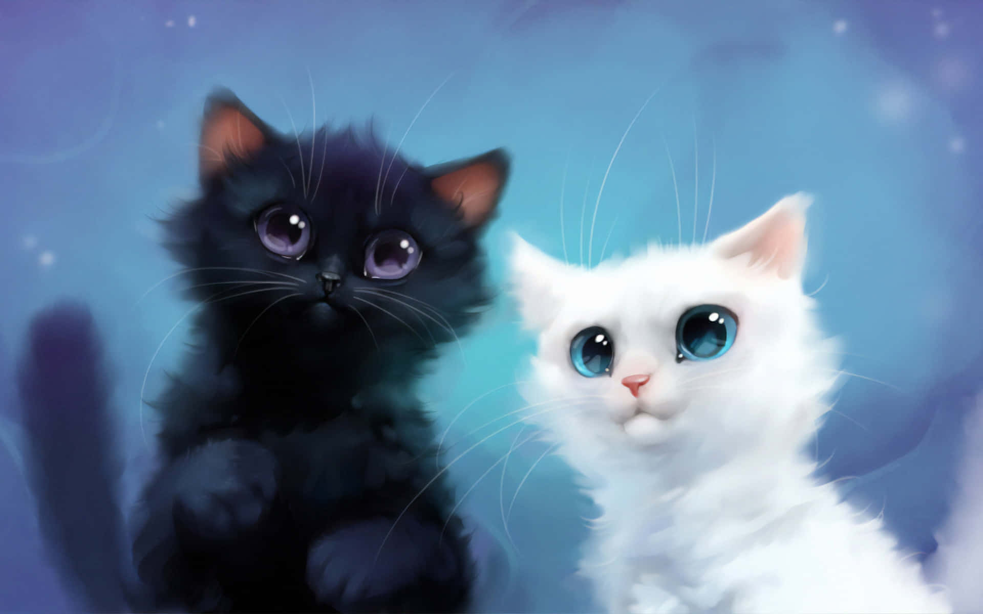 Cute Animals Cartoon White&Black Kitten Wallpaper