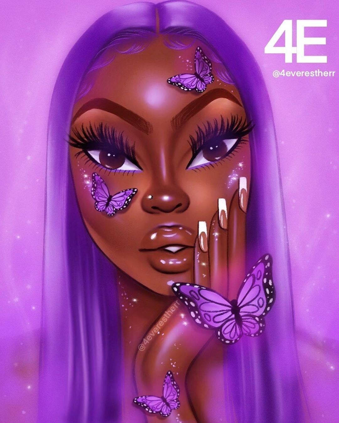 Download Cute Animated Black Girl In Purple Wallpaper 