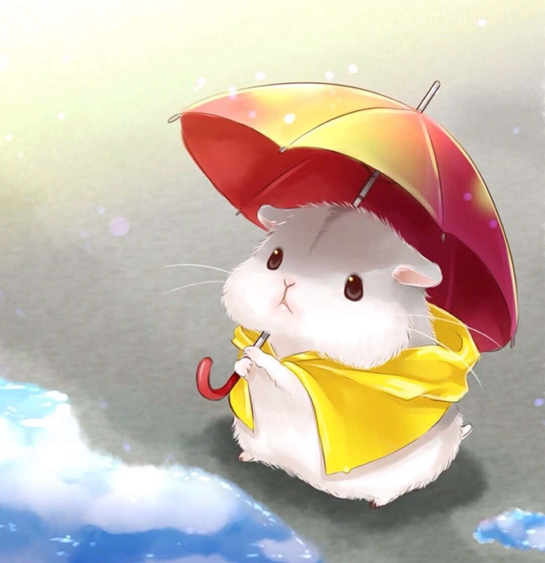 a white hamster with an umbrella