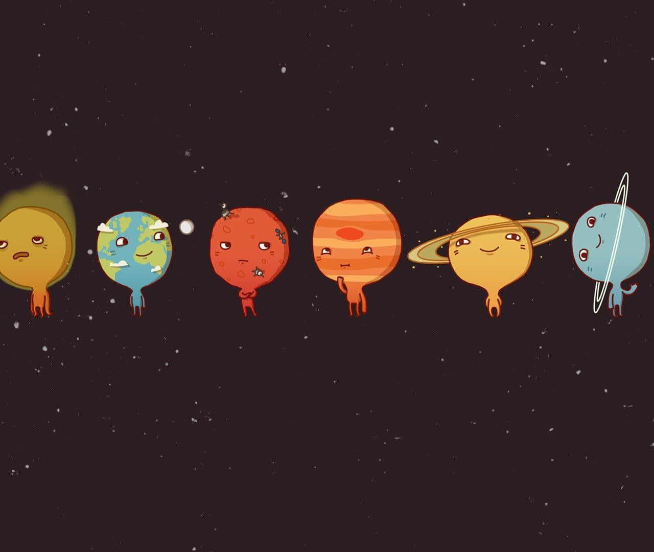 Einegruppe Von Cartoonfiguren Im Weltraum
