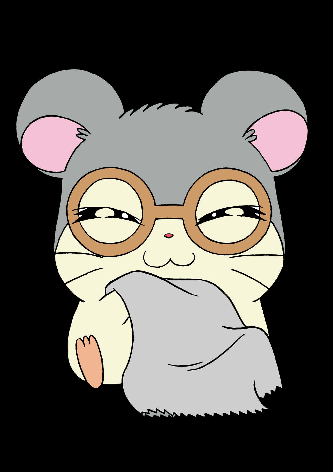 En tegnefilm mus iført briller og holder et tørklæde