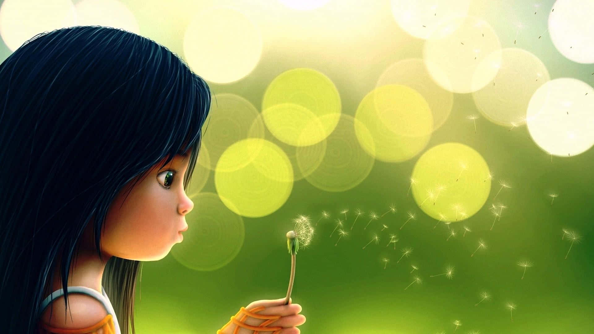 a girl blowing a dandelion in the grass