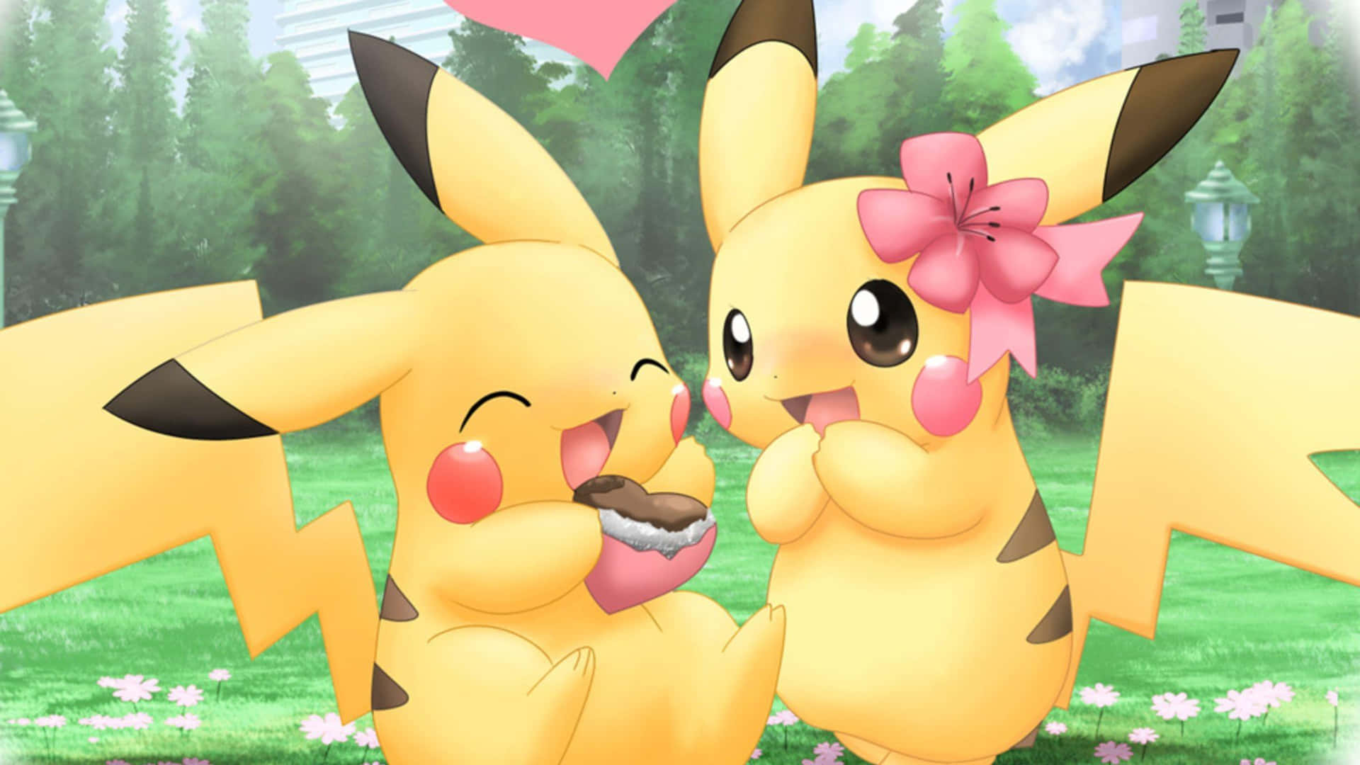 To pikachus der holder hinandens hænder og kysser