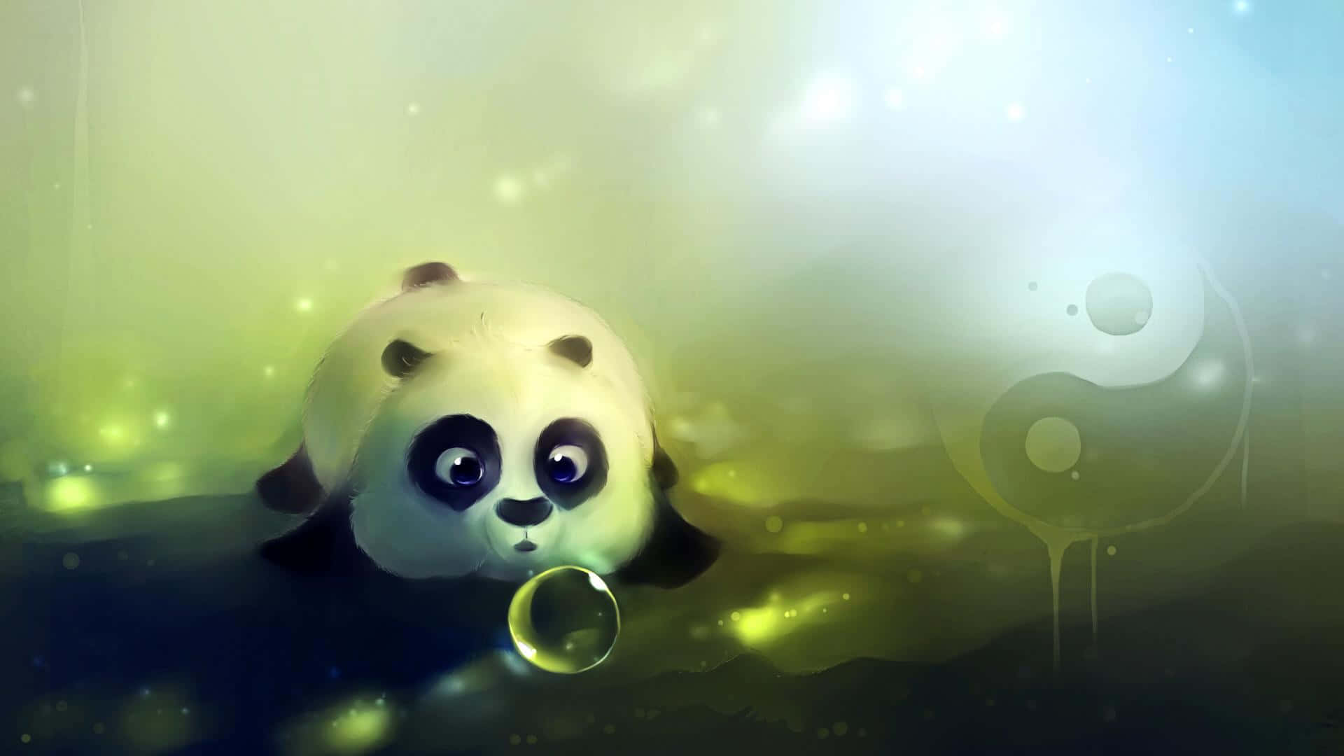 Unoso Panda Está Sentado Sobre Un Fondo Verde.