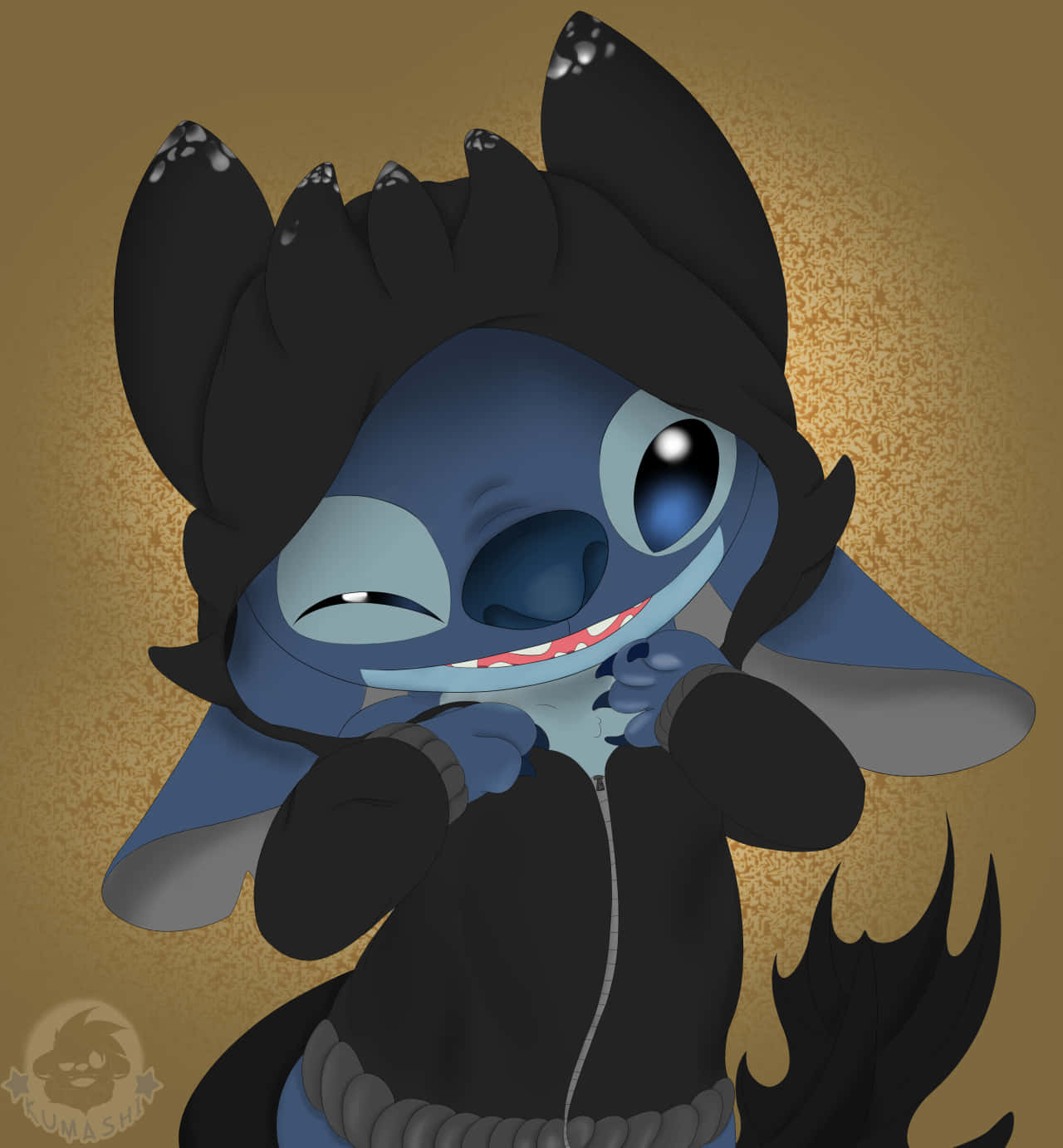 Schattige Geanimeerde Stitch Glimlachend Achtergrond