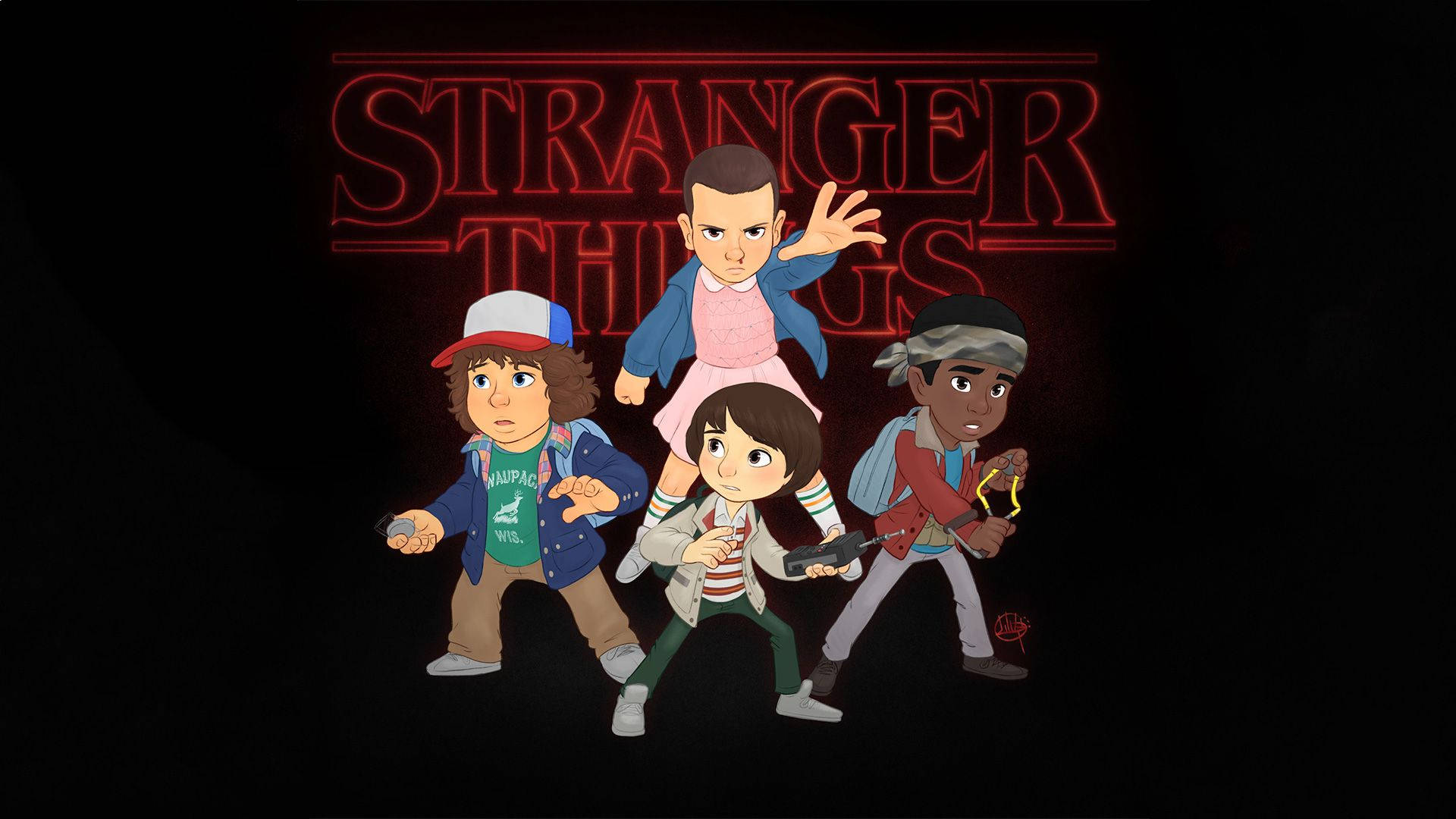 Download Cute Animated Stranger Things Characters Wallpaper 