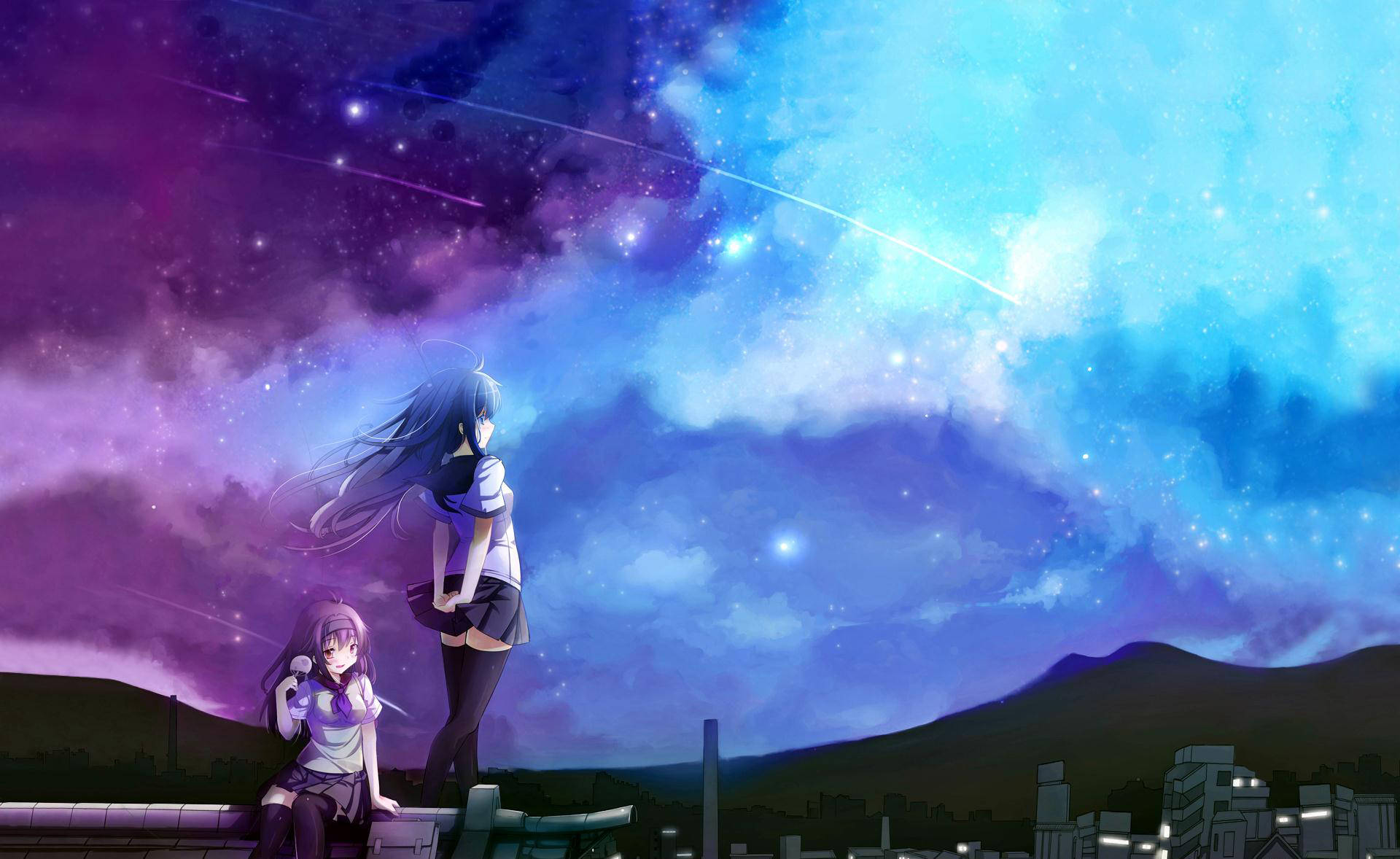 Sød anime bedste ven sky baggrundsbillede Wallpaper