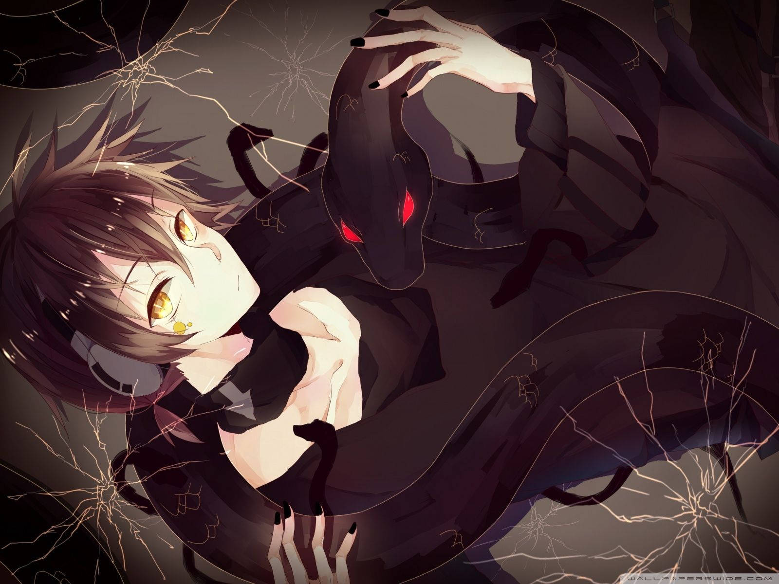 Cute Anime Boy And Black Snake