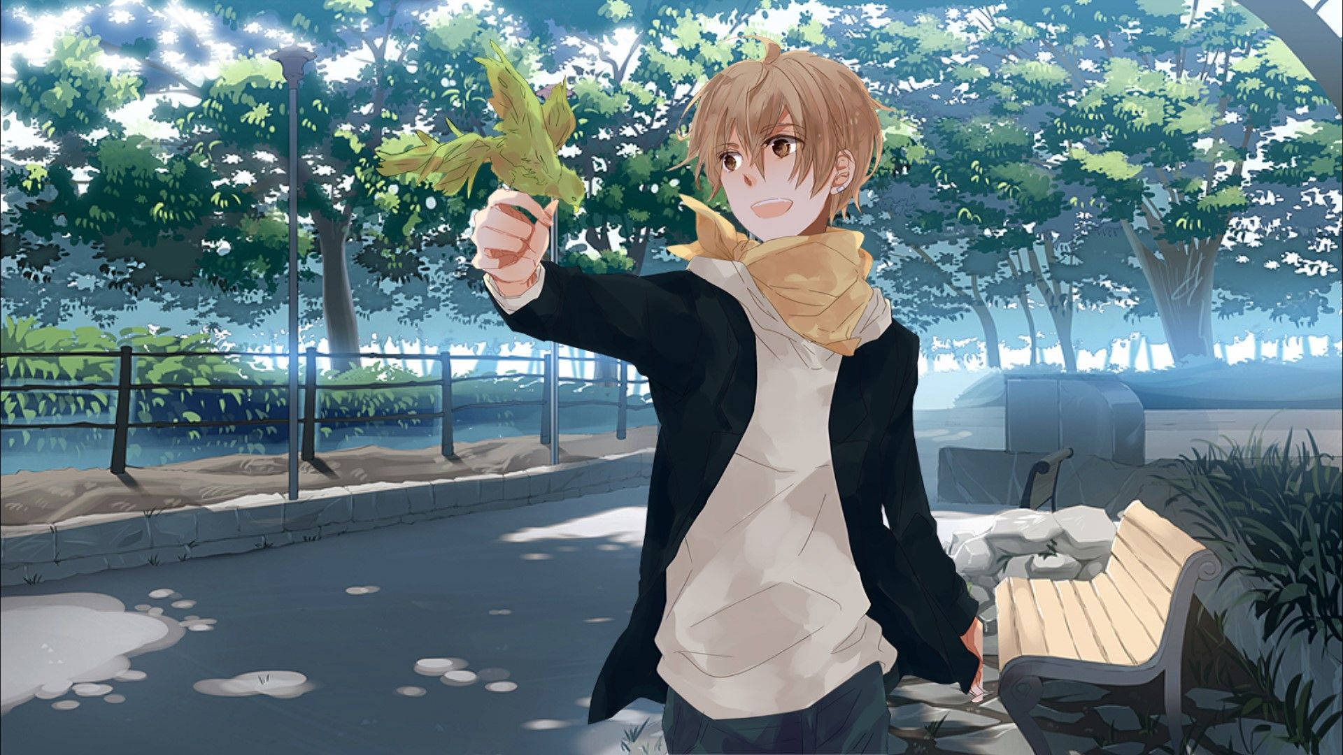 Cute Anime Boy In The Park Wallpaper