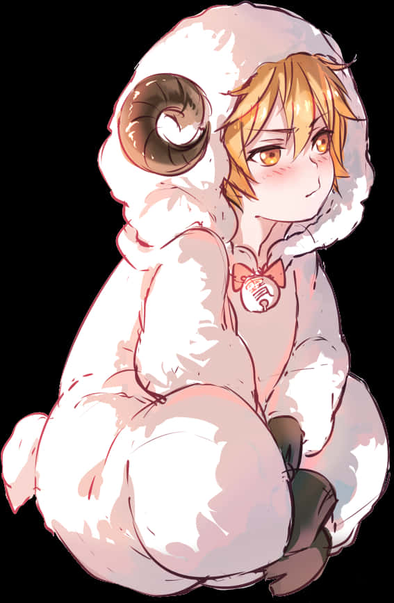 Cute Anime Boyin Fluffy White Hoodie PNG