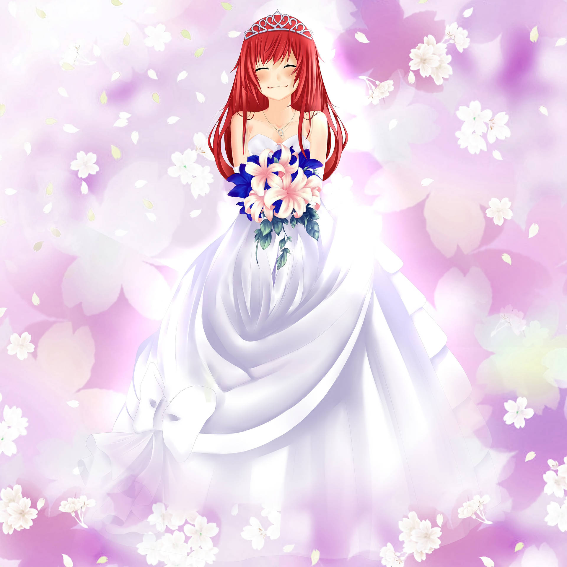 1600x900 Beautiful Anime Girl, Bride, Wedding Dress, Red Eyes, Rose  Bouquet, Wedding Attire, Cat, anime girl wedding dress HD wallpaper | Pxfuel