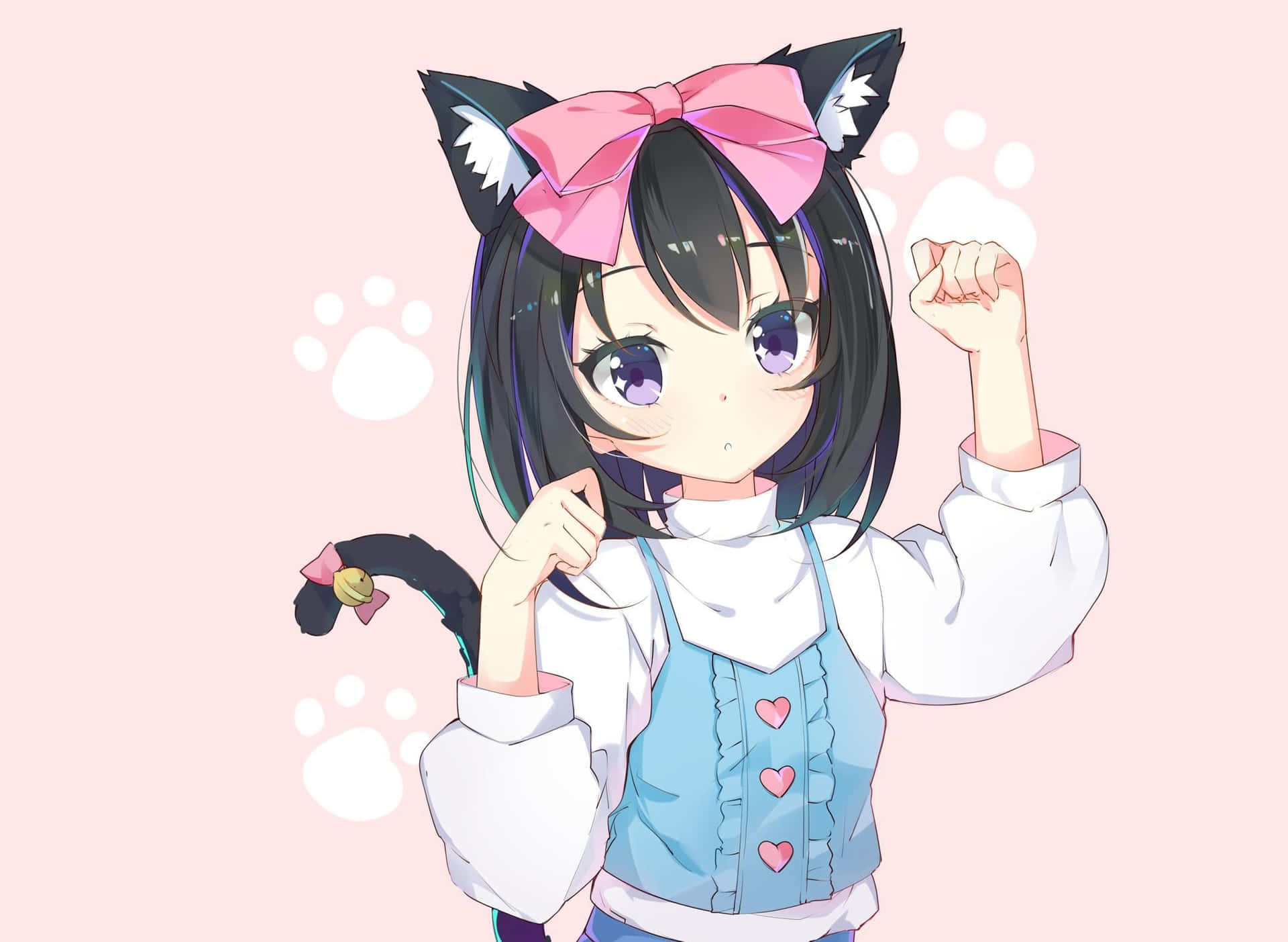 Schattige Anime Catgirl Illustratie Achtergrond