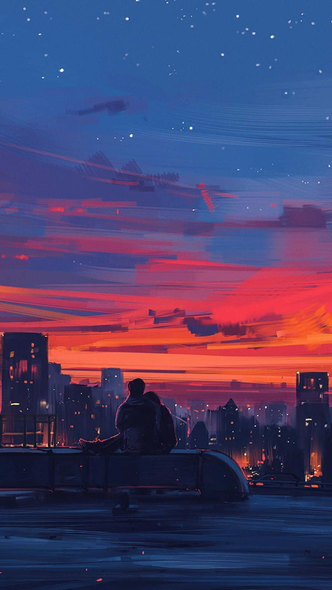 Adorable Anime Couple Enjoying a Sunset Stroll